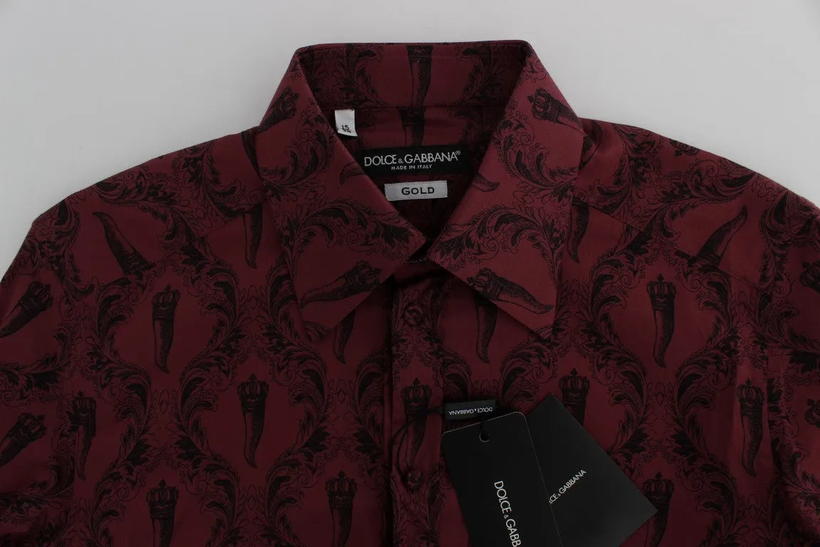 Bordeaux Baroque Print GOLD Slim Fit Shirt