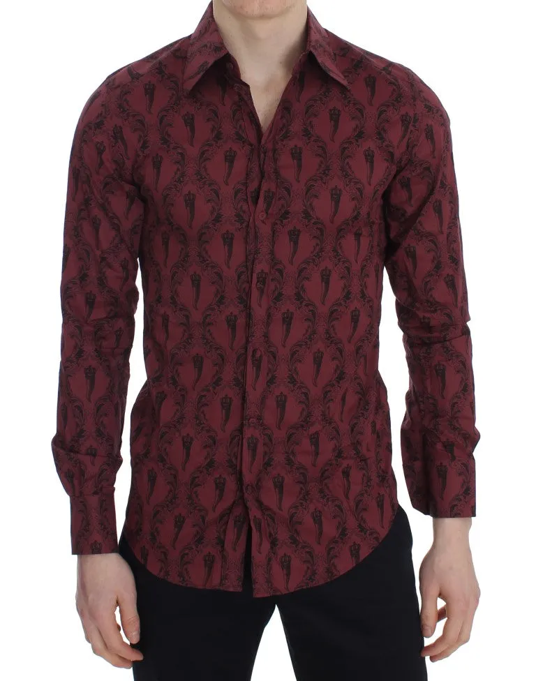 Bordeaux Baroque Print GOLD Slim Fit Shirt