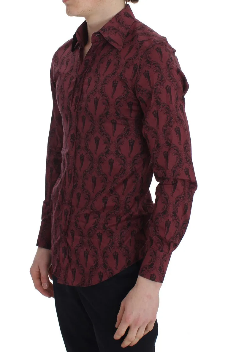 Bordeaux Baroque Print GOLD Slim Fit Shirt