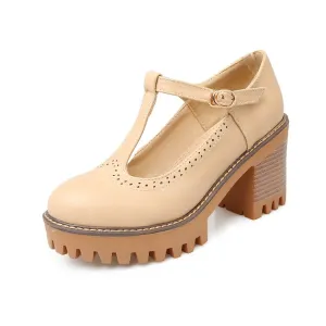 Bow Platform Medium Chunky Heel Shoes for Woman 7815