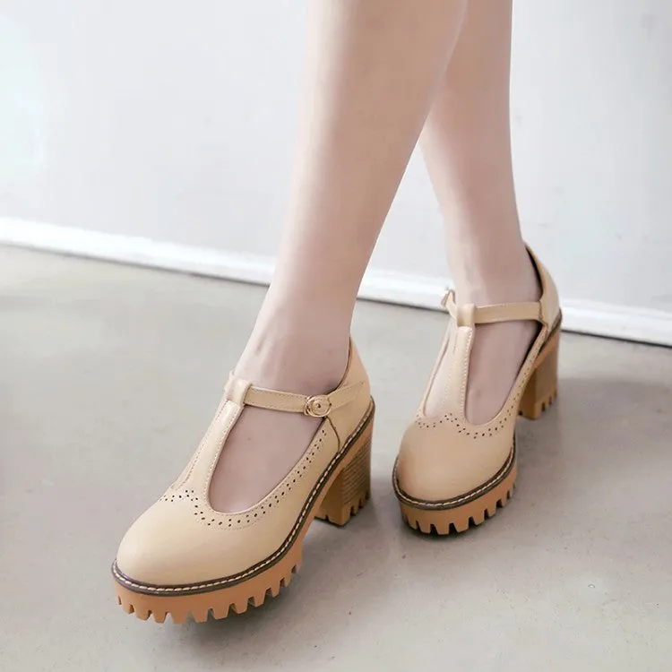 Bow Platform Medium Chunky Heel Shoes for Woman 7815
