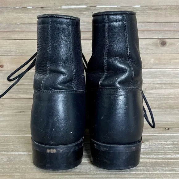 Boys Justin Kittie Fringe Black Leather Casual Vintage Combat Boots Size 5 D GUC
