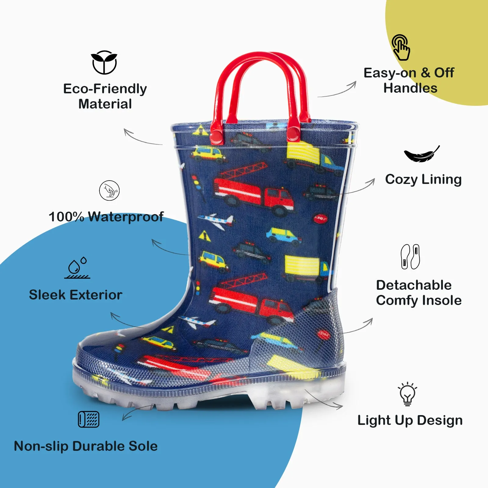 Boys Light Up Waterproof Boots with Handles