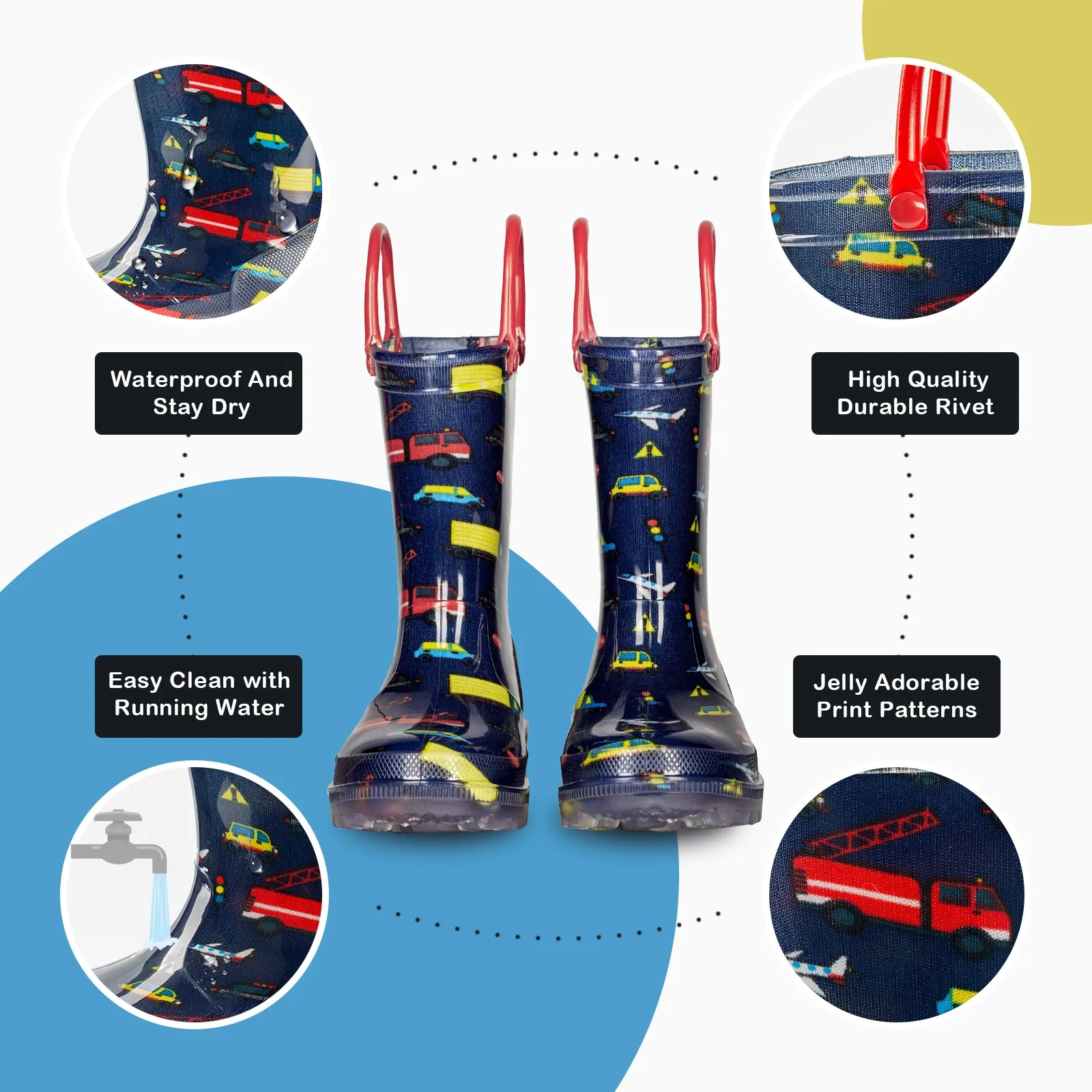 Boys Light Up Waterproof Boots with Handles