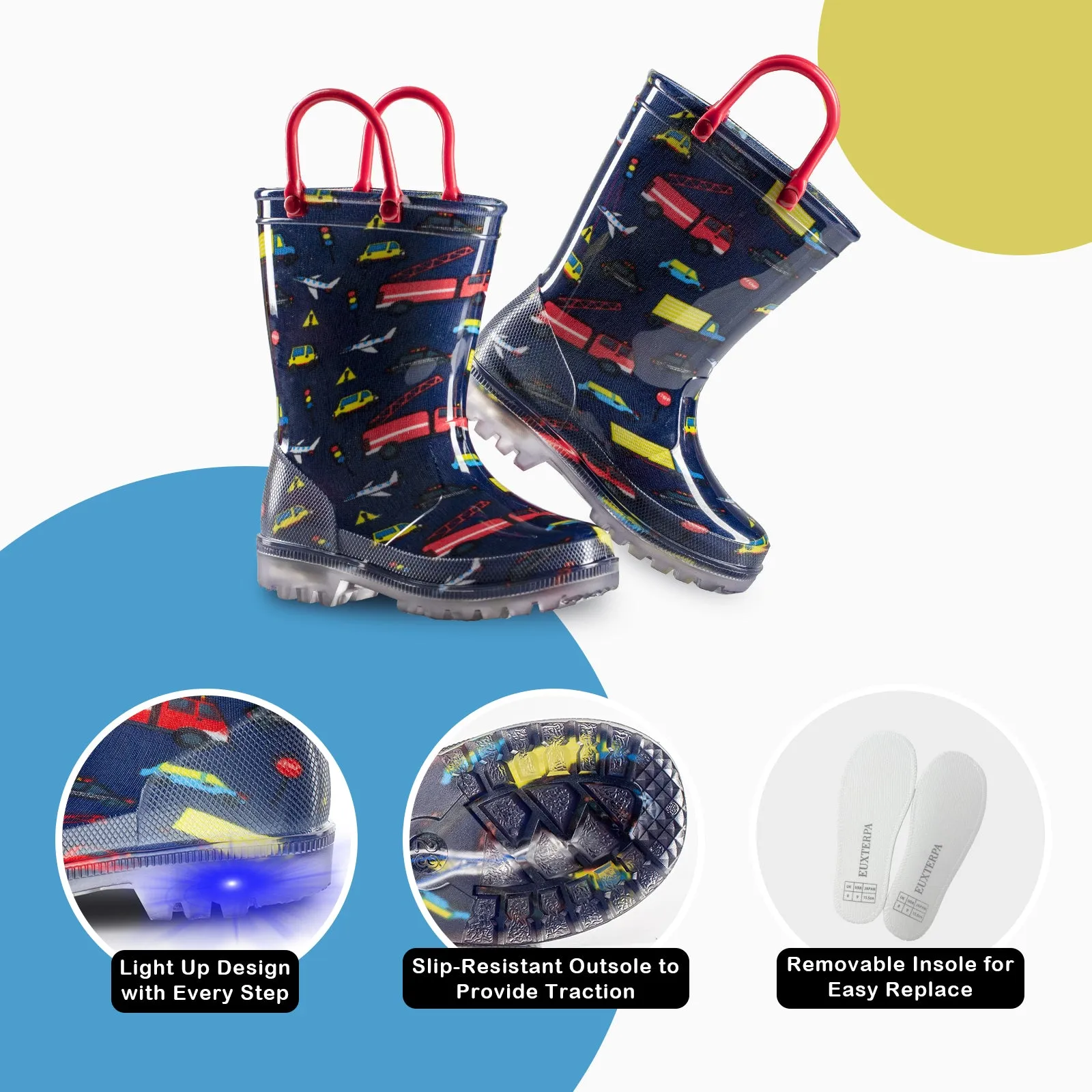 Boys Light Up Waterproof Boots with Handles