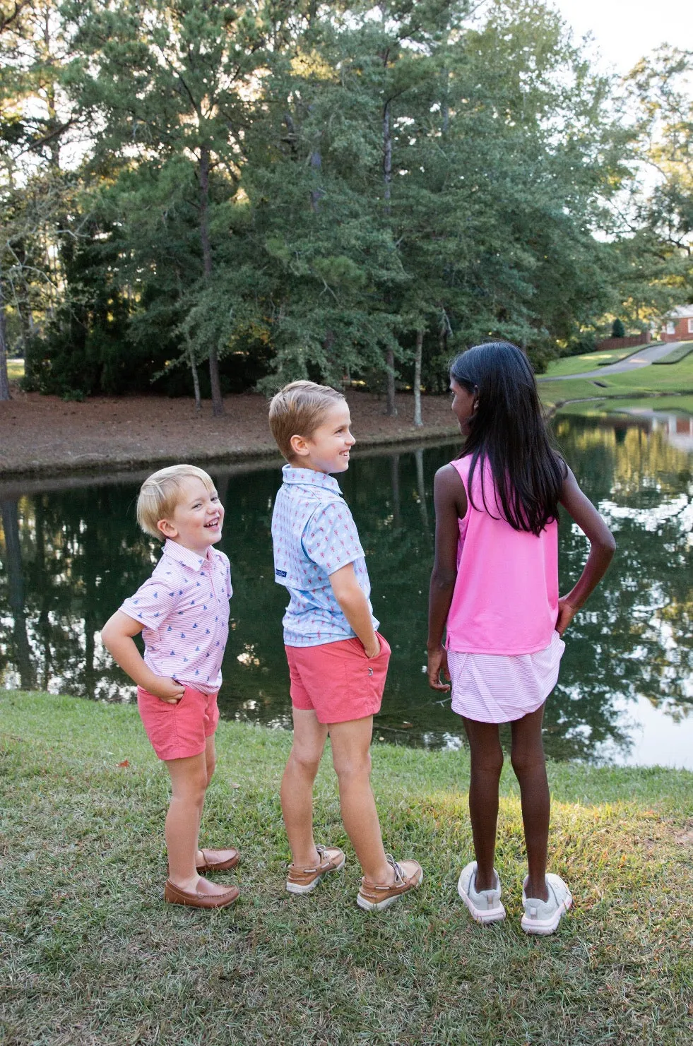 Boys Short Sleeve Pro Performance Polo in Crab and Lobster Print on Light Blue