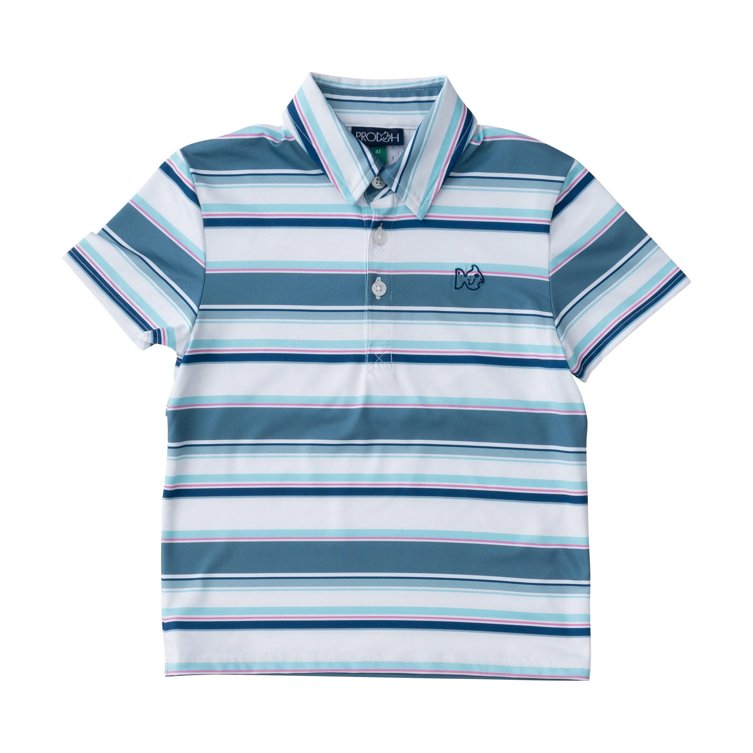 Boys Short Sleeve Pro Performance Polo in Provincial Blue Multi Stripe