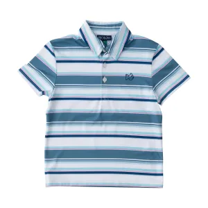 Boys Short Sleeve Pro Performance Polo in Provincial Blue Multi Stripe