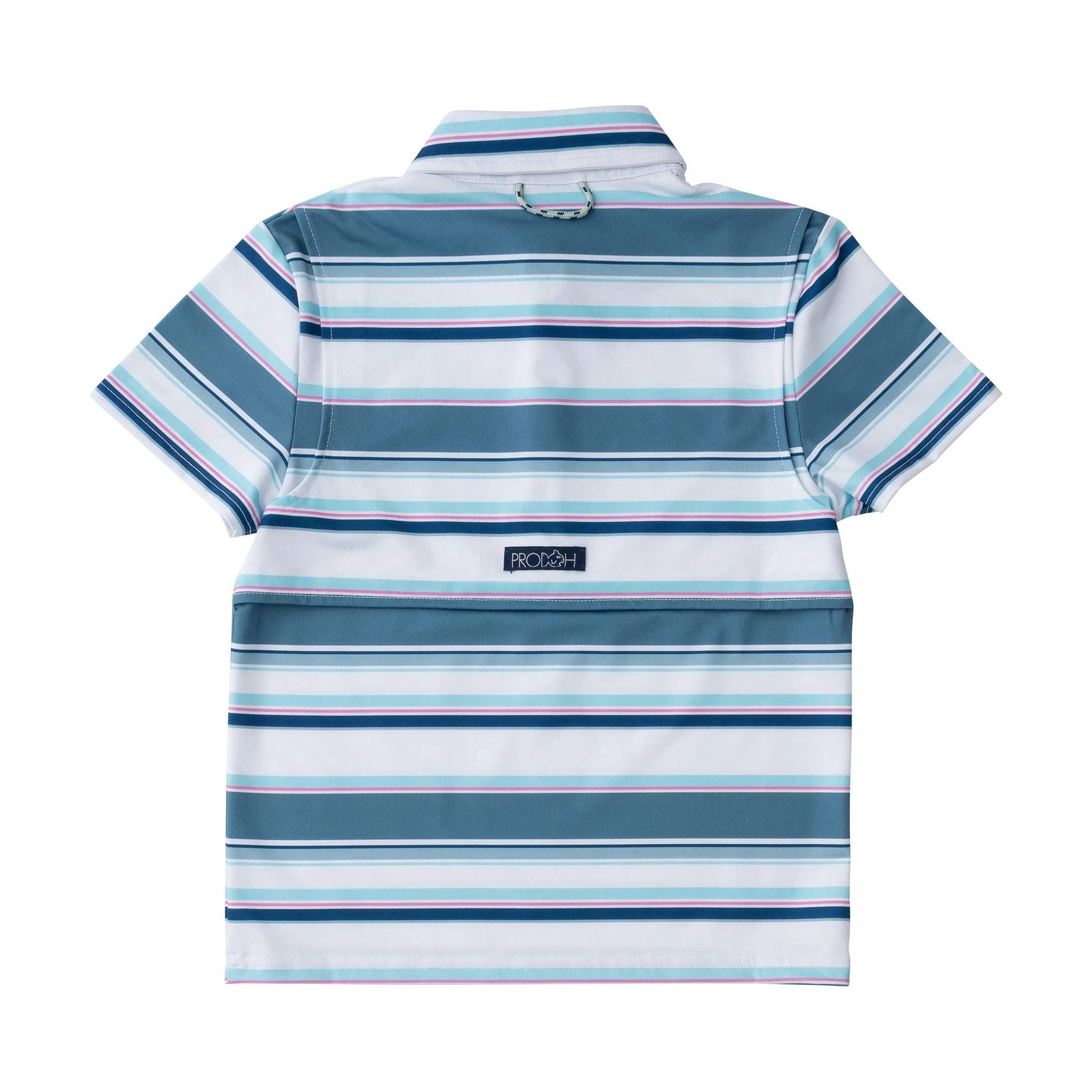 Boys Short Sleeve Pro Performance Polo in Provincial Blue Multi Stripe