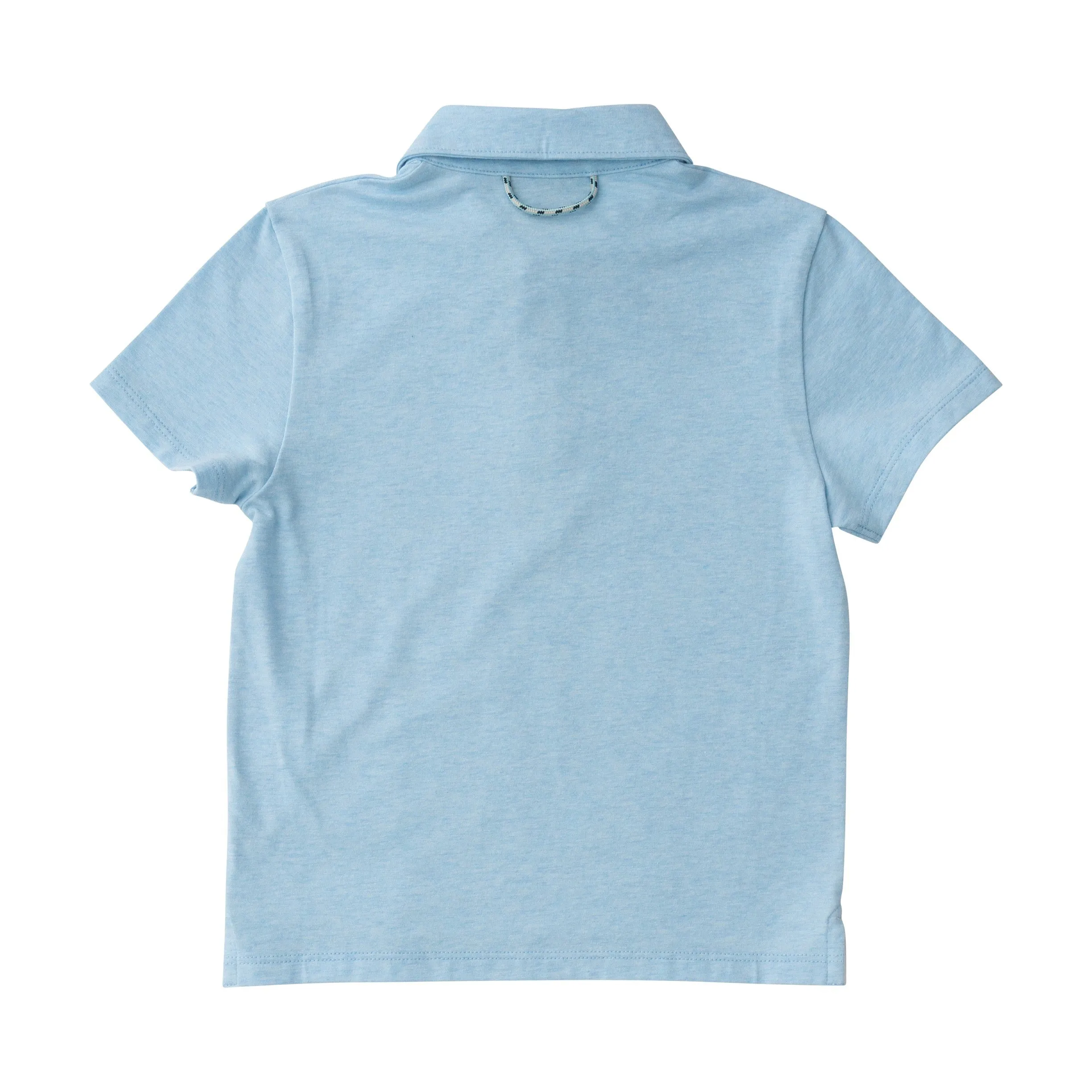 Boys Short Sleeve Too Cool for School Heathered Polo Shirt in Clear Sky Heather