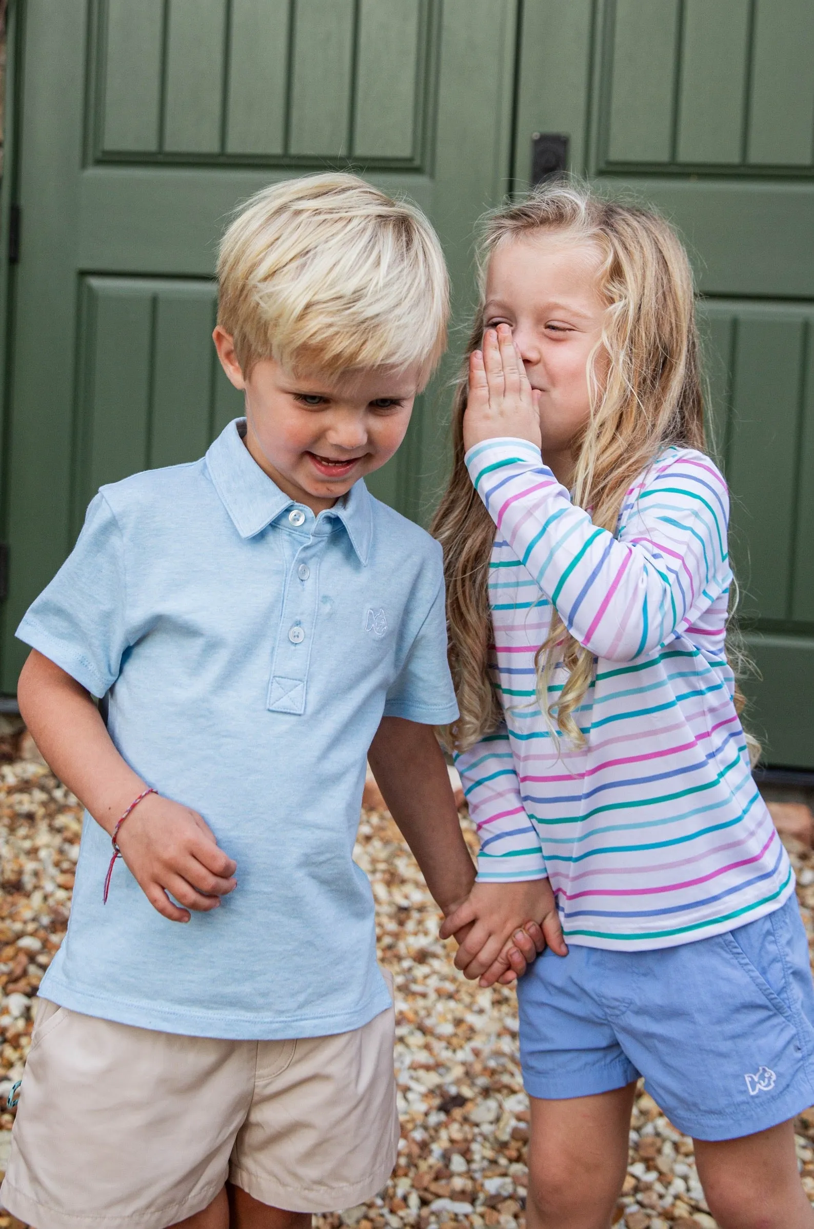 Boys Short Sleeve Too Cool for School Heathered Polo Shirt in Clear Sky Heather