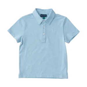 Boys Short Sleeve Too Cool for School Heathered Polo Shirt in Clear Sky Heather