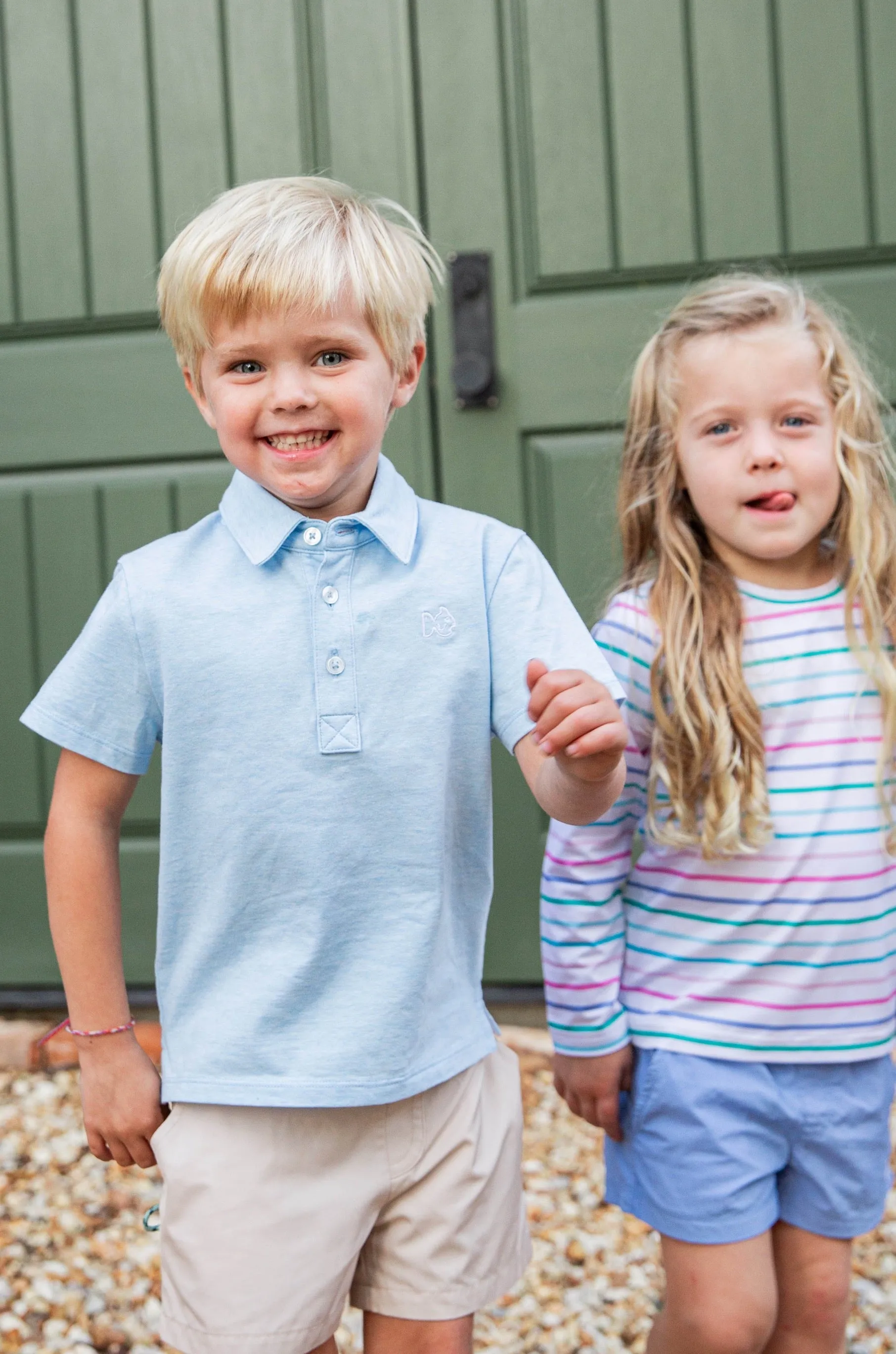 Boys Short Sleeve Too Cool for School Heathered Polo Shirt in Clear Sky Heather