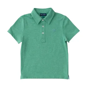 Boys Short Sleeve Too Cool for School Heathered Polo Shirt in Green Spruce Heather