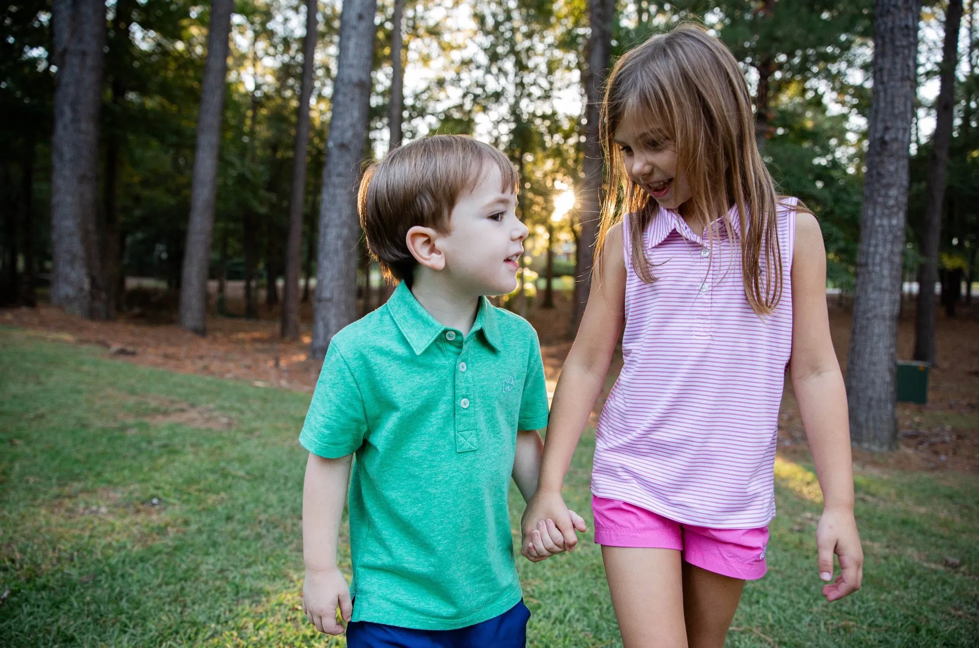 Boys Short Sleeve Too Cool for School Heathered Polo Shirt in Green Spruce Heather