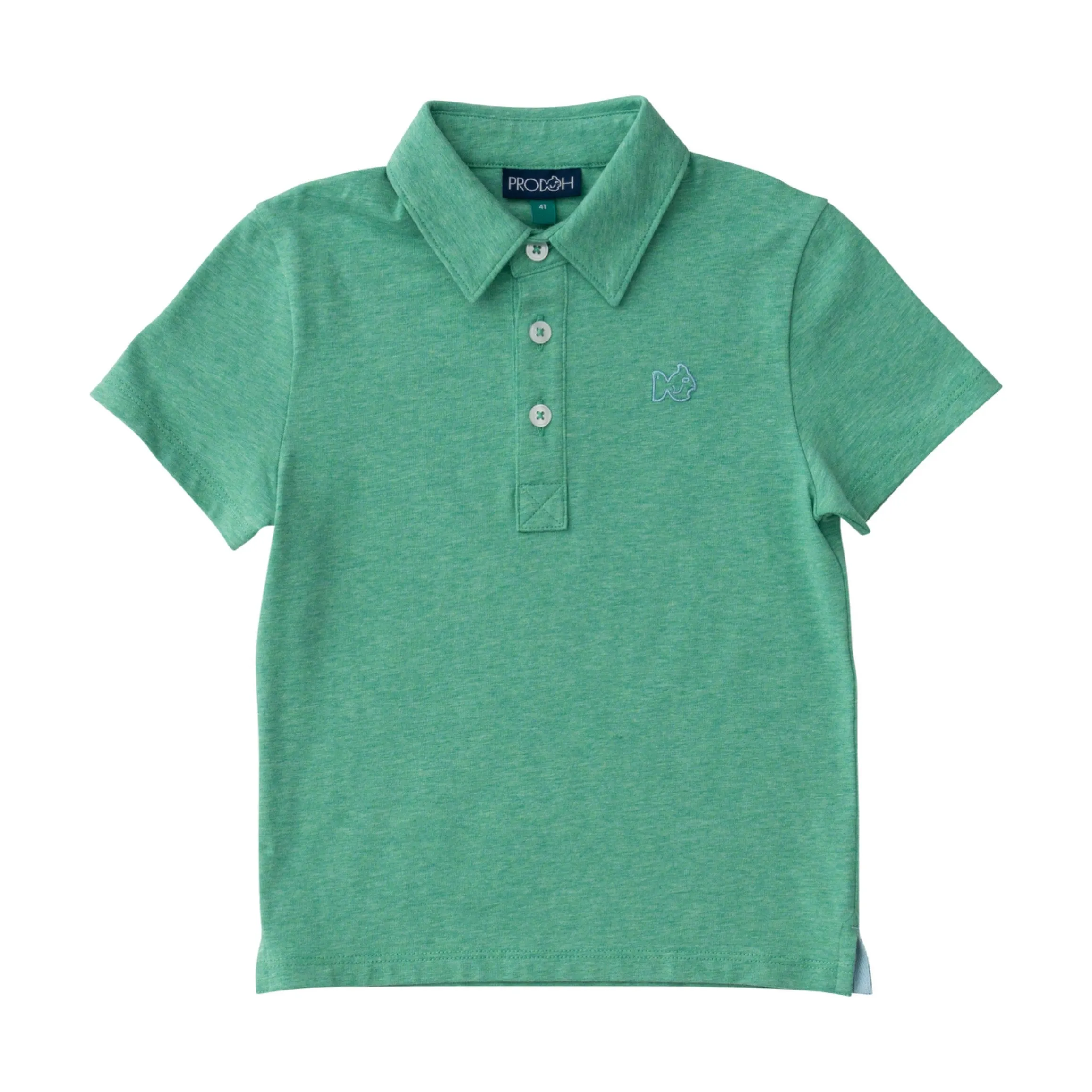 Boys Short Sleeve Too Cool for School Heathered Polo Shirt in Green Spruce Heather