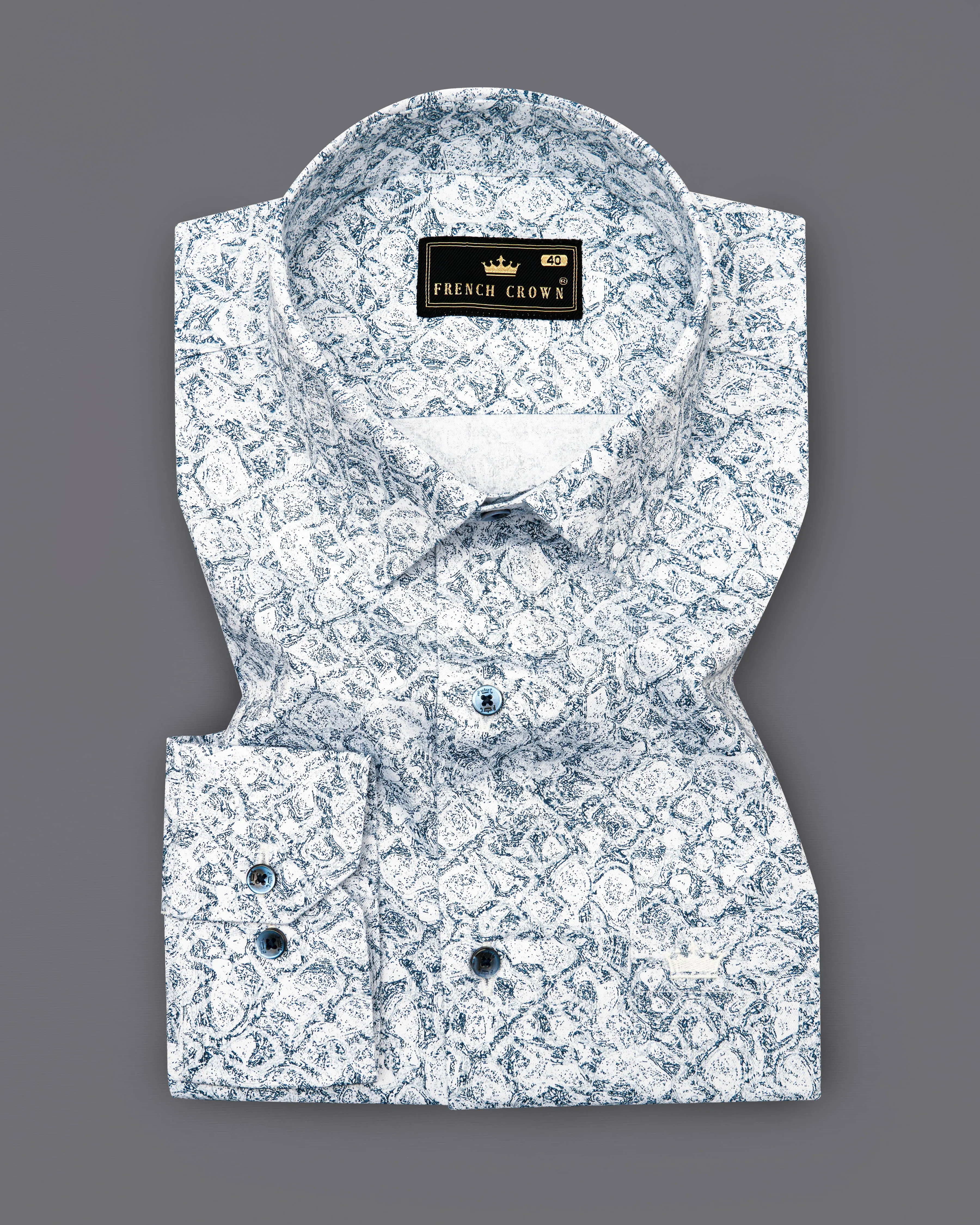 Bright White with Zodiac Blue Printed Royal Oxford Shirt