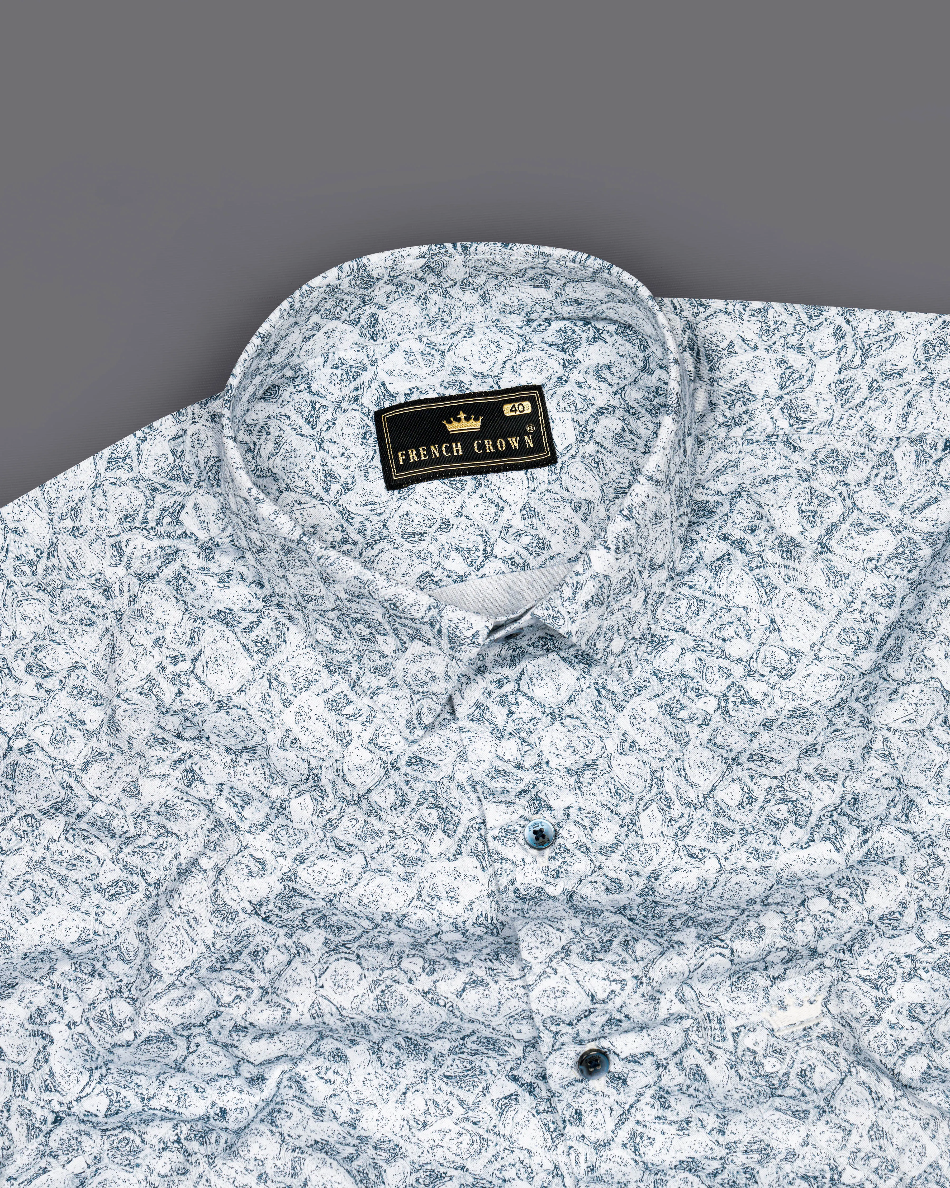 Bright White with Zodiac Blue Printed Royal Oxford Shirt