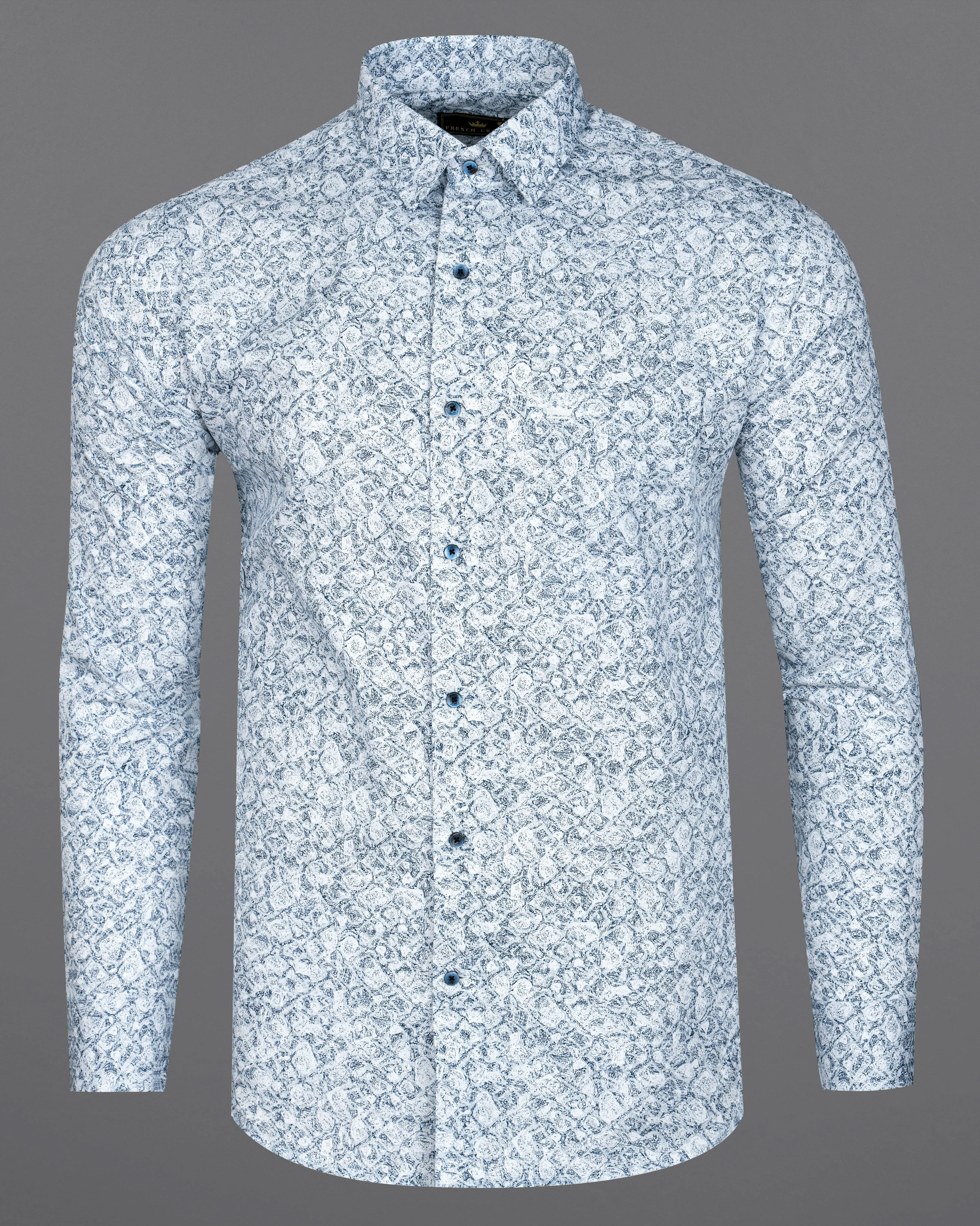 Bright White with Zodiac Blue Printed Royal Oxford Shirt
