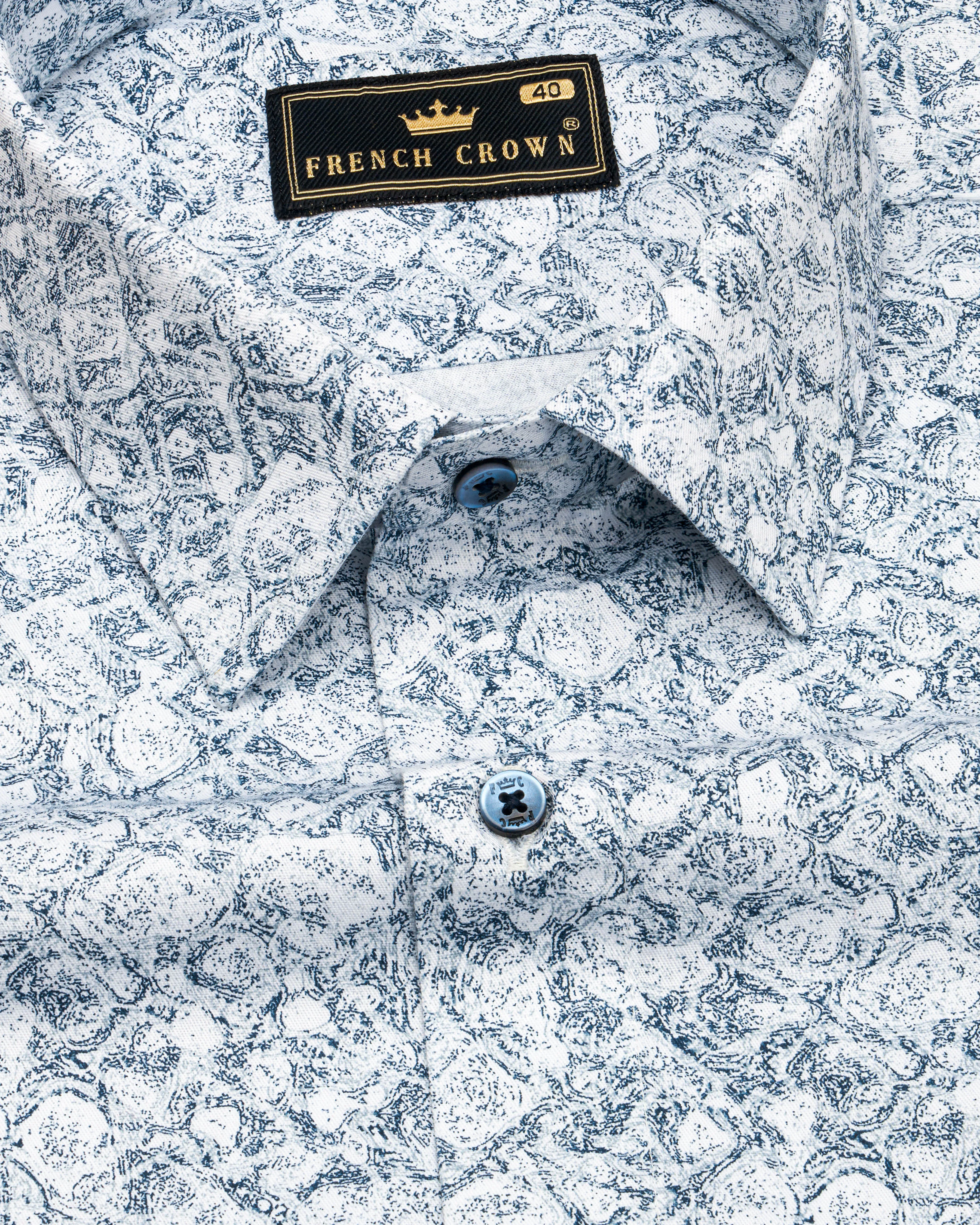 Bright White with Zodiac Blue Printed Royal Oxford Shirt