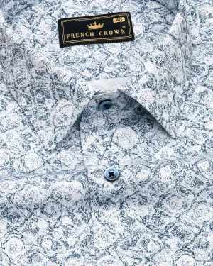 Bright White with Zodiac Blue Printed Royal Oxford Shirt