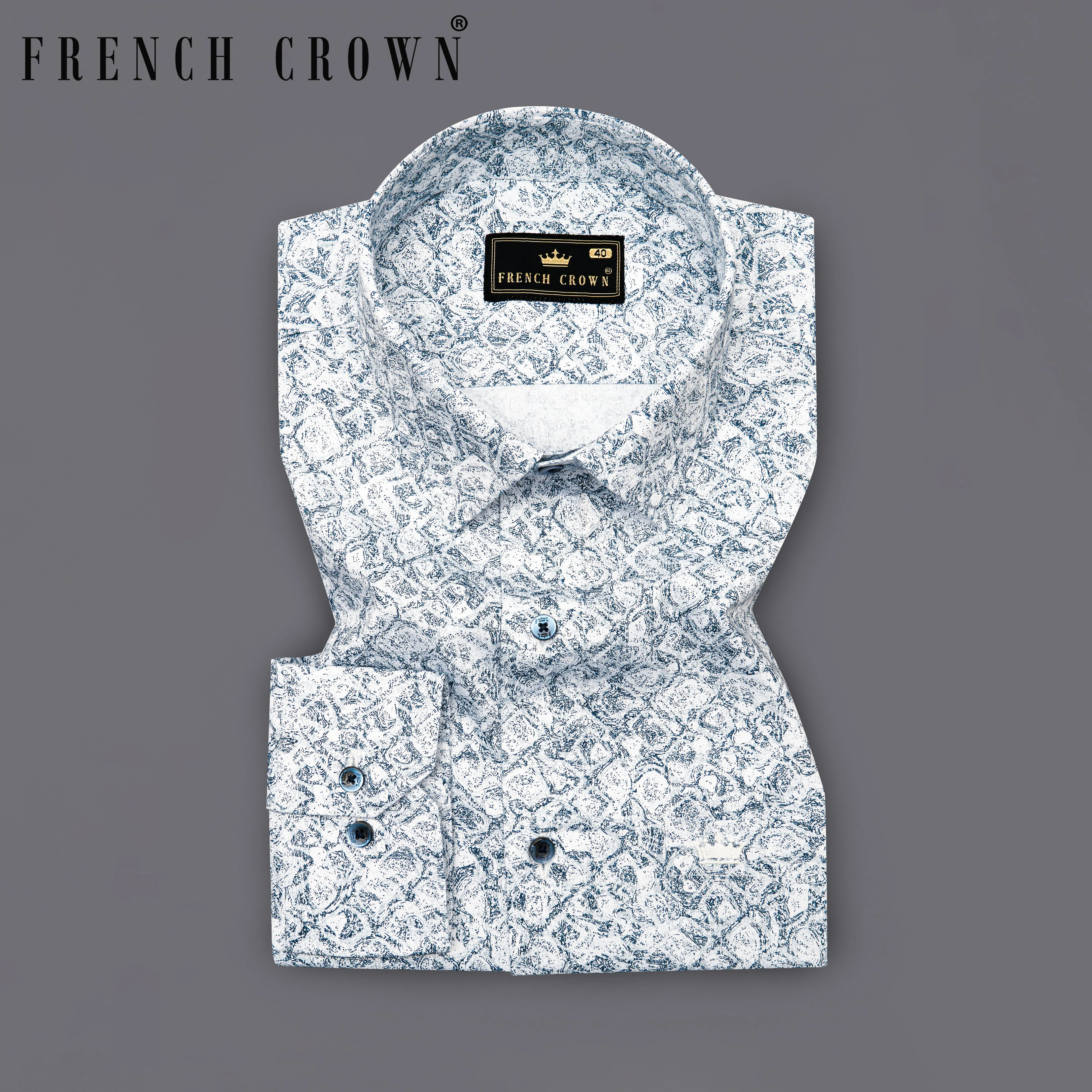 Bright White with Zodiac Blue Printed Royal Oxford Shirt
