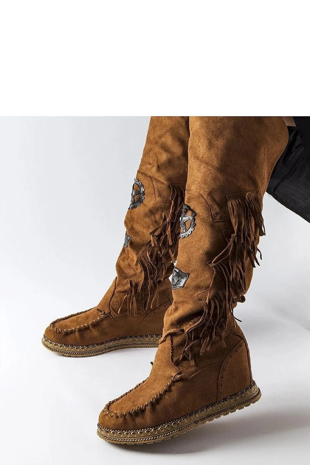 Brown fringed platform buskin boots