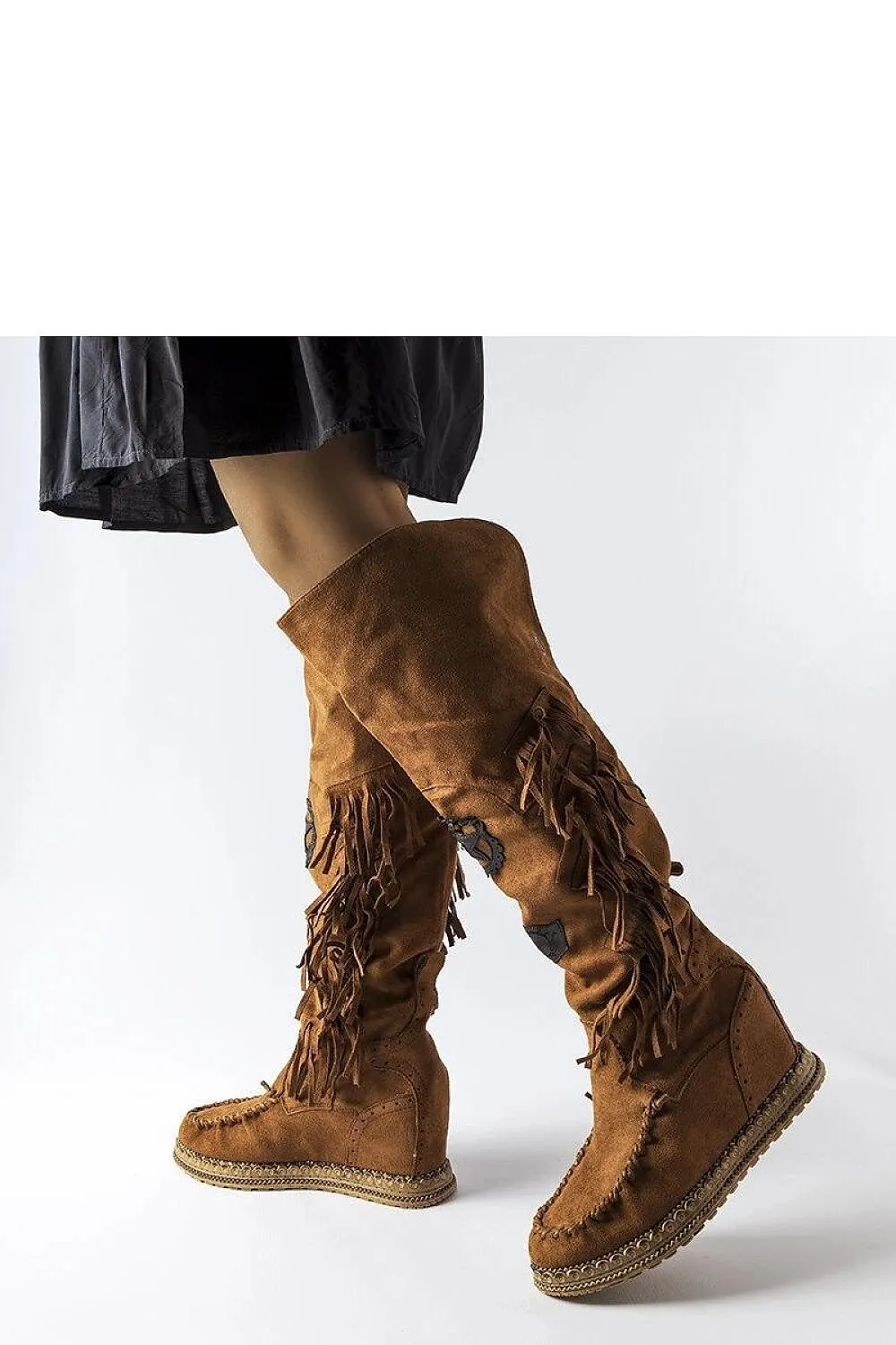 Brown fringed platform buskin boots