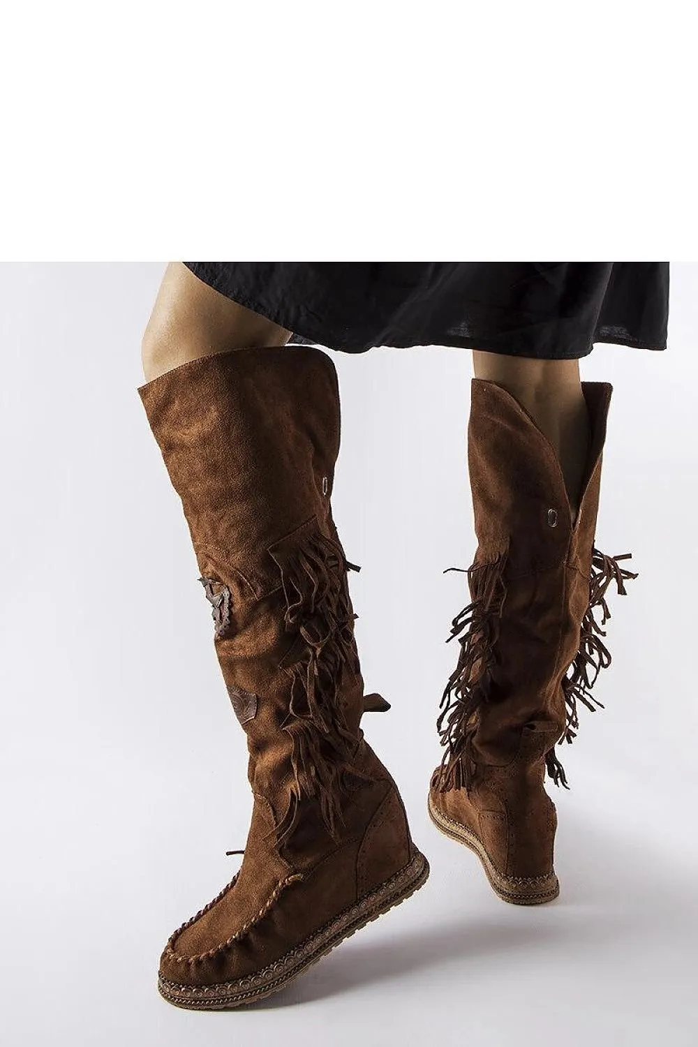 Brown fringed platform buskin boots