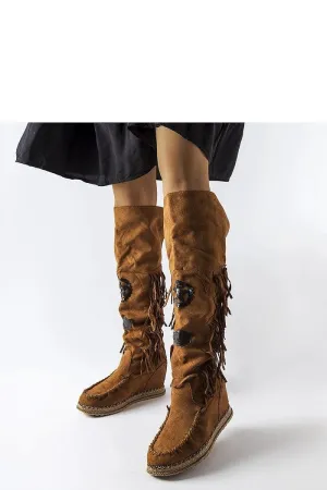 Brown fringed platform buskin boots