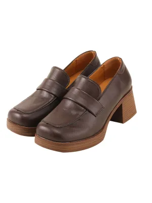 Brown Retro Square Toe Chunky Heels