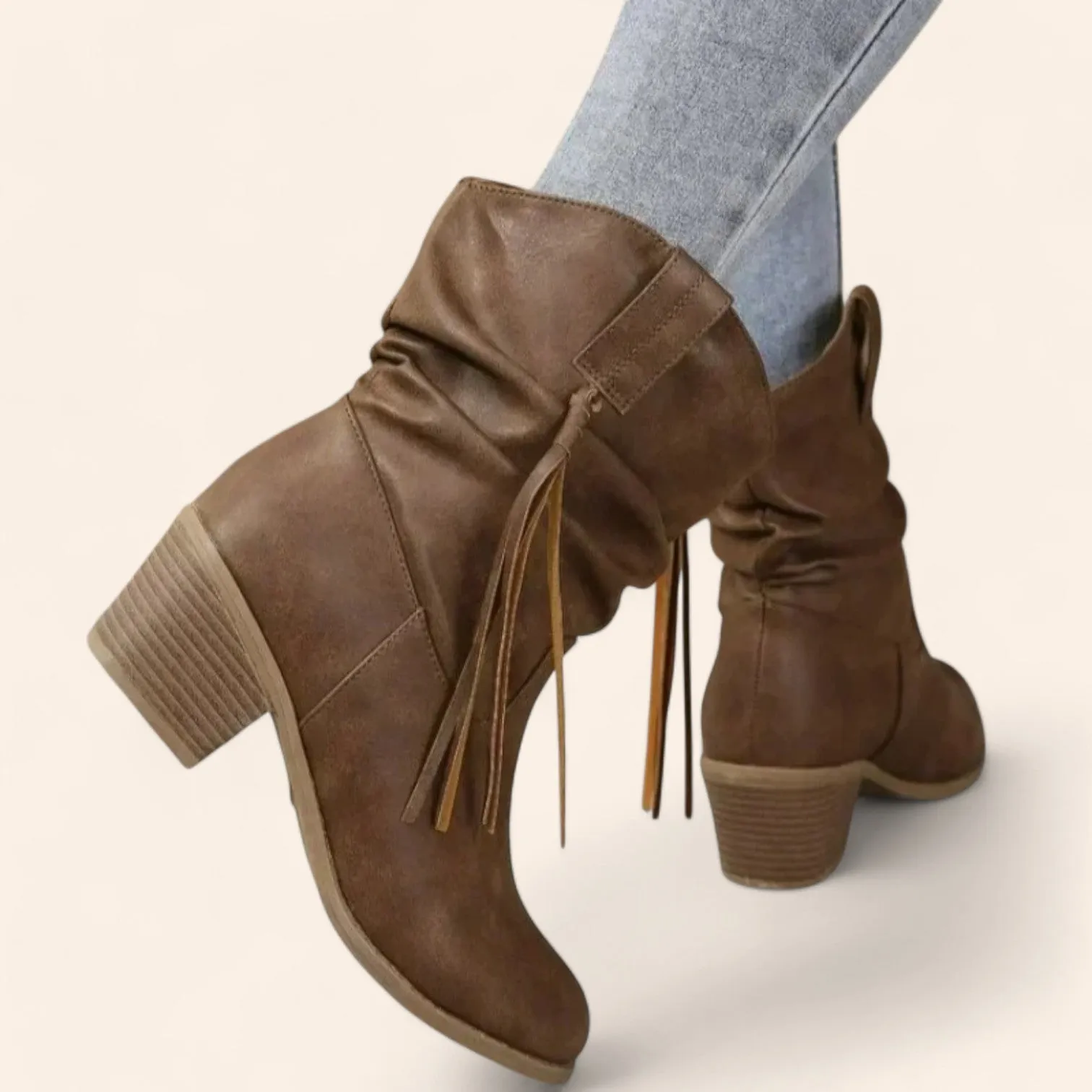 Brown vintage-style cowboy ankle boots with straps - N°62