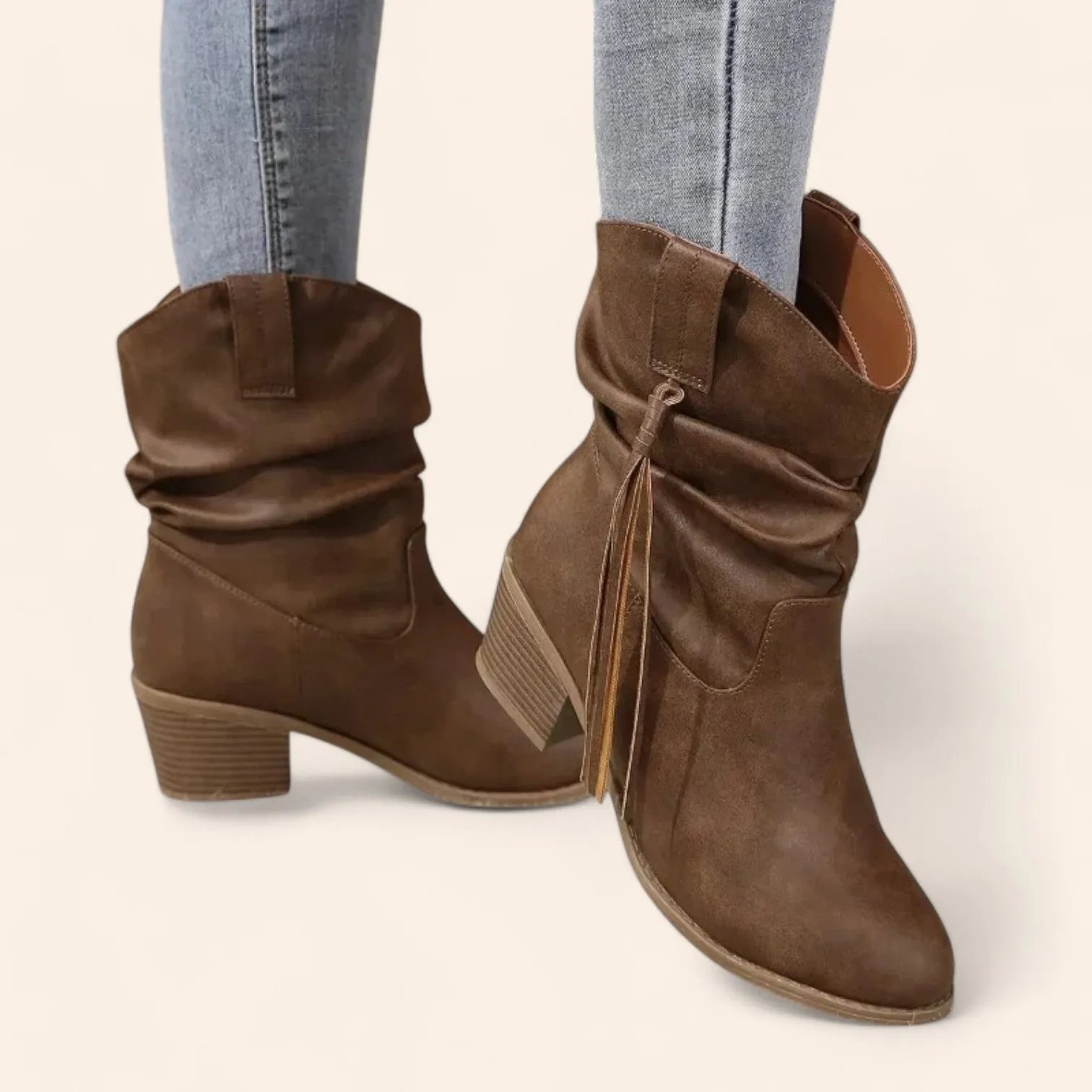 Brown vintage-style cowboy ankle boots with straps - N°62