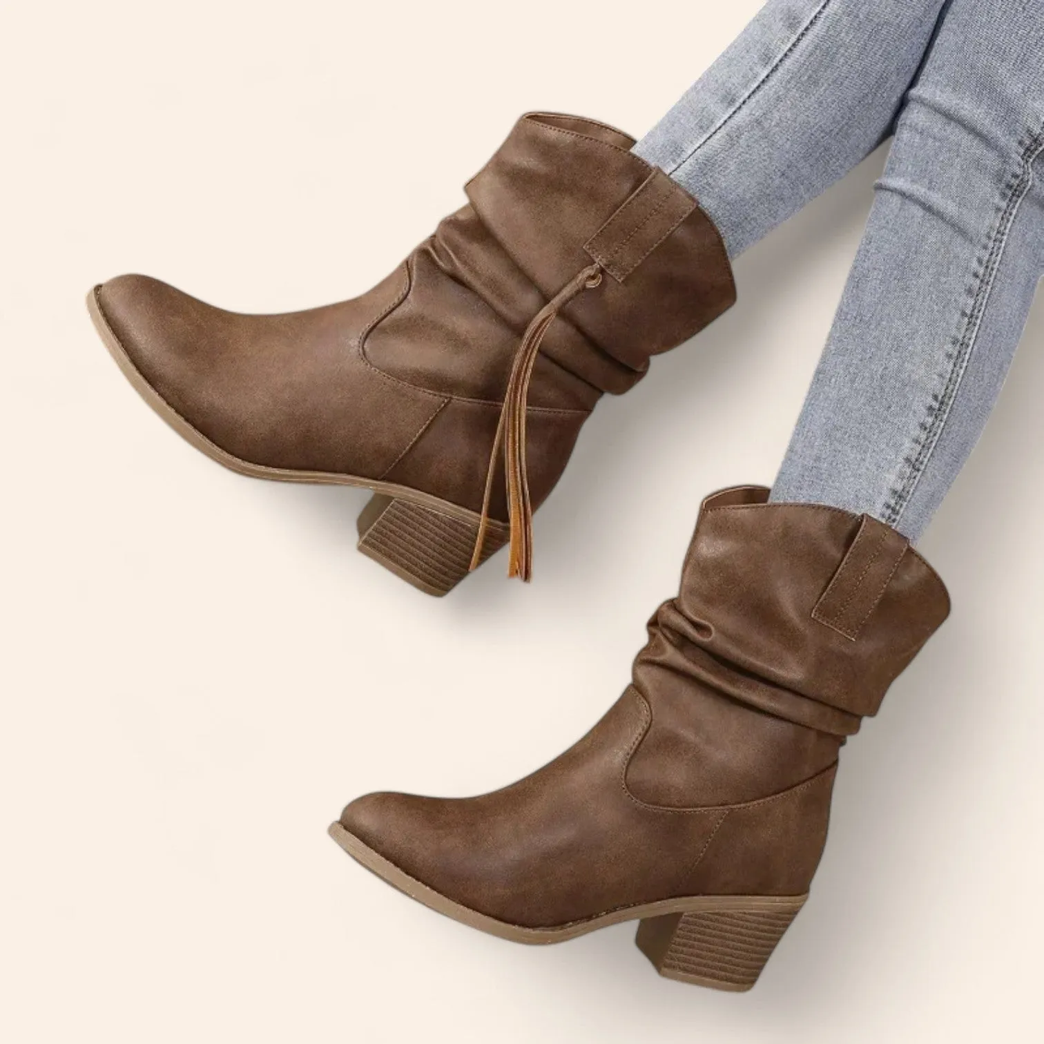 Brown vintage-style cowboy ankle boots with straps - N°62