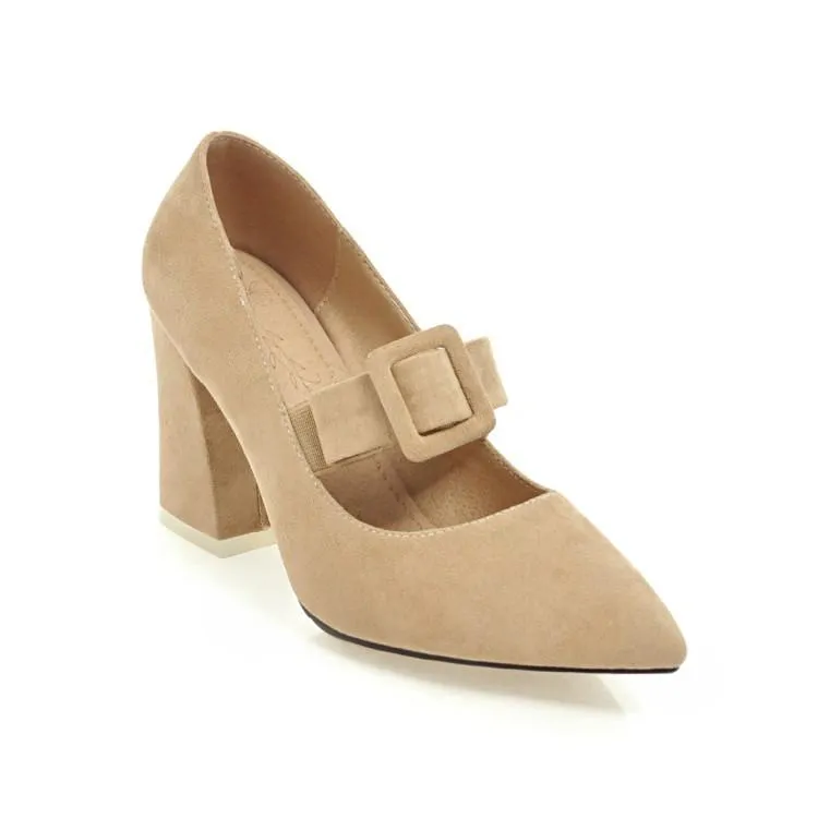 Buckle Rough-heeled High-heeled Pointed Toe Chunky Pumps Shoes Woman
