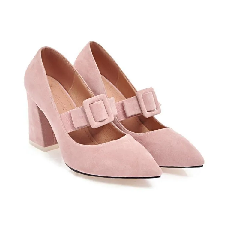 Buckle Rough-heeled High-heeled Pointed Toe Chunky Pumps Shoes Woman