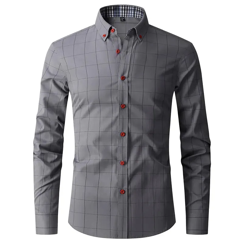 Button High Quality Classic Style Cotton Fabric Solid Color Long Sleeve Business Casual Men's Blue Shirt
