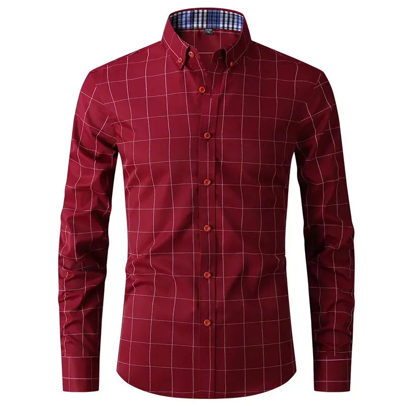 Button High Quality Classic Style Cotton Fabric Solid Color Long Sleeve Business Casual Men's Blue Shirt