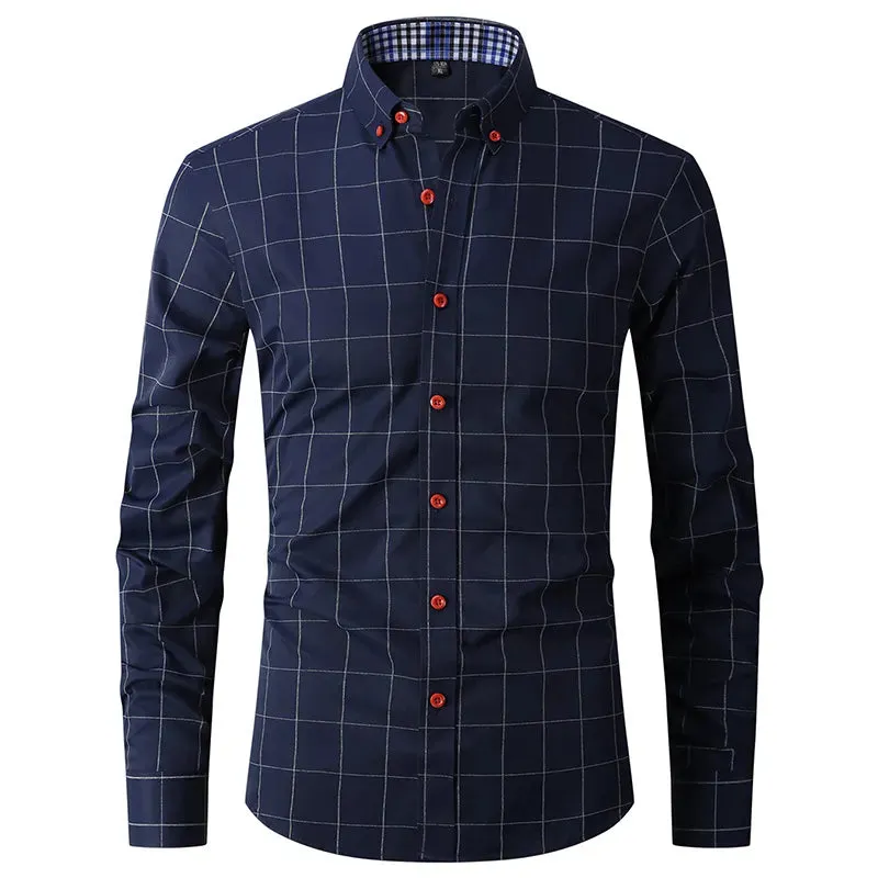 Button High Quality Classic Style Cotton Fabric Solid Color Long Sleeve Business Casual Men's Blue Shirt