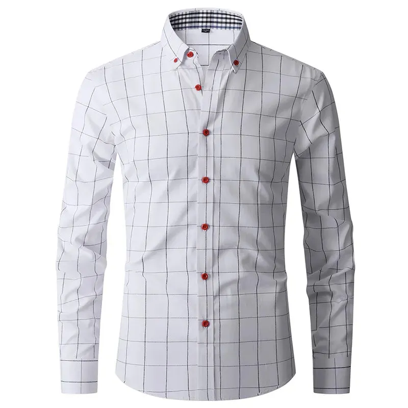 Button High Quality Classic Style Cotton Fabric Solid Color Long Sleeve Business Casual Men's Blue Shirt