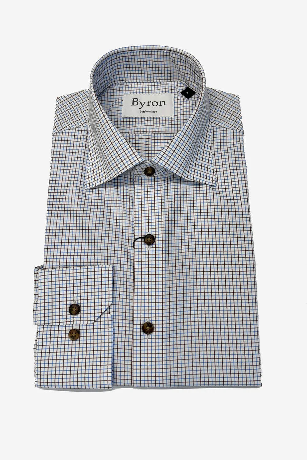 Byron Performance Brown Blue Tattersal Shirt Big and Tall