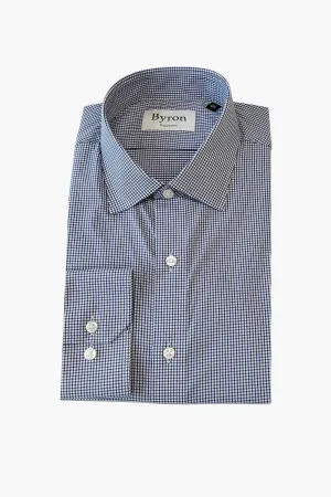 Byron Performance Navy Mini Check Dress Shirt