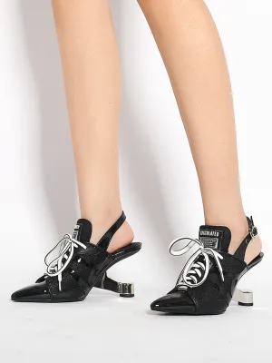 Calculated Tongue Black Leather Slingback