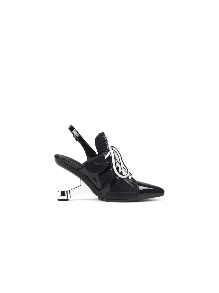 Calculated Tongue Black Leather Slingback