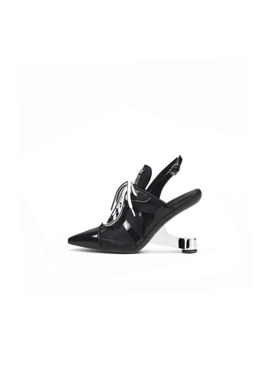 Calculated Tongue Black Leather Slingback