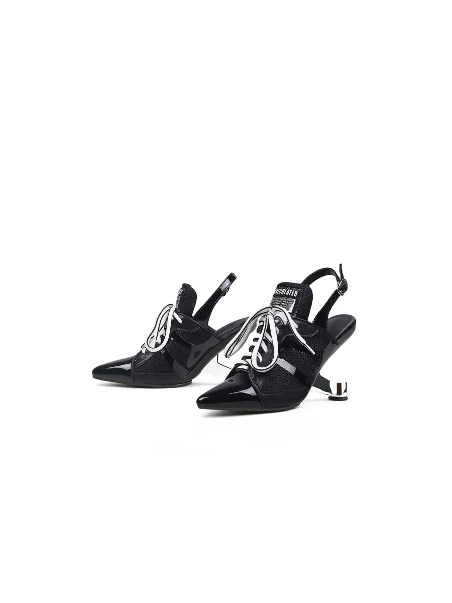 Calculated Tongue Black Leather Slingback