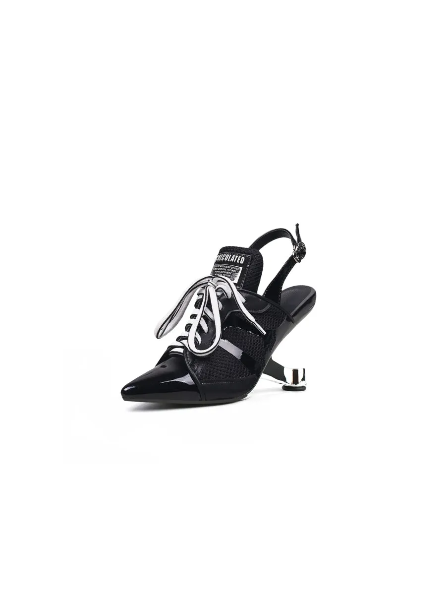 Calculated Tongue Black Leather Slingback