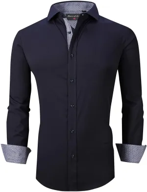 Calvetti Mens Dress Shirts Wrinkle Free Regular Long Sleeve Shirts - NAVY