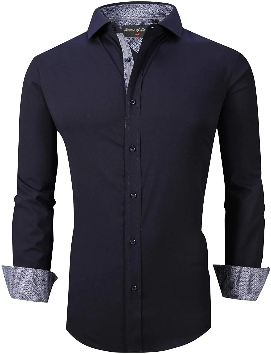 Calvetti Mens Dress Shirts Wrinkle Free Regular Long Sleeve Shirts - NAVY