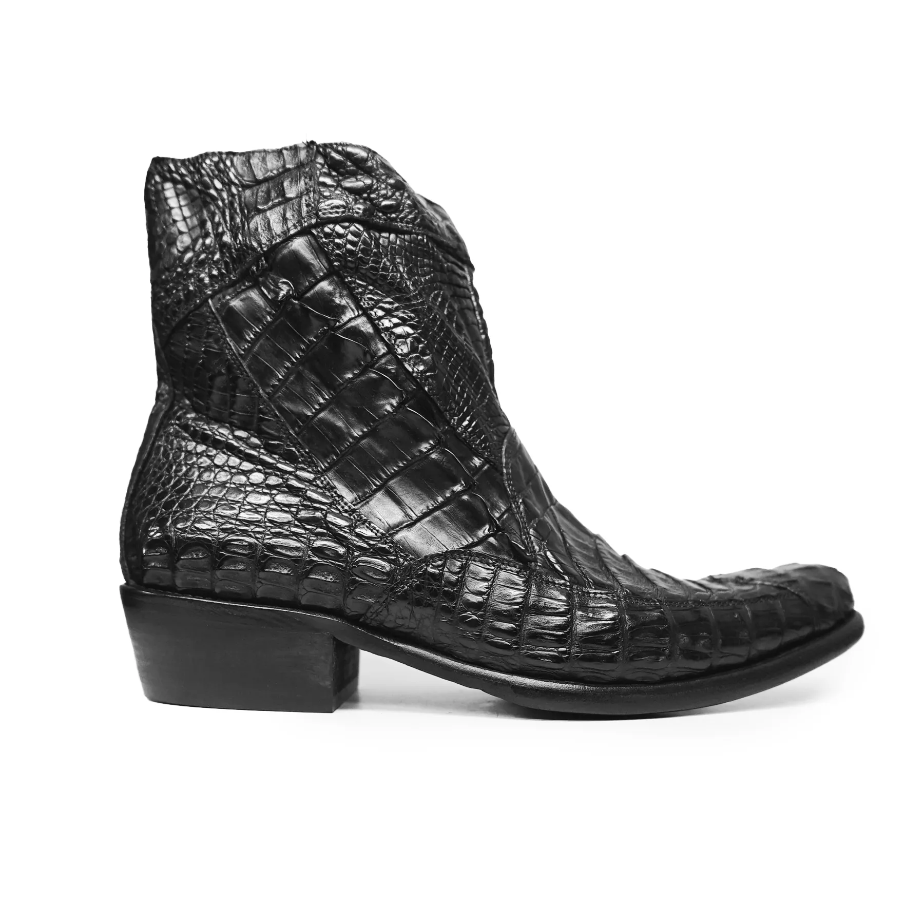 Calzoleria Toscana Black Full Hornback Alligator Ankle Boots